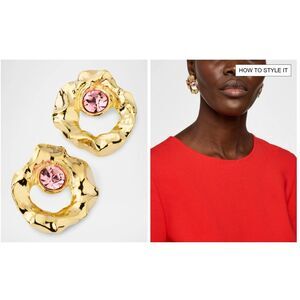 Oscar de la Renta Gold Rose Round Textured Stud Earrings